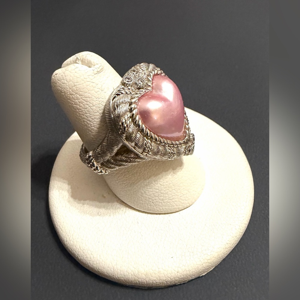 Judith Ripka Sterling Silver Pink Mabe Pearl Heart Diamonique Ring - Picture 2 of 4